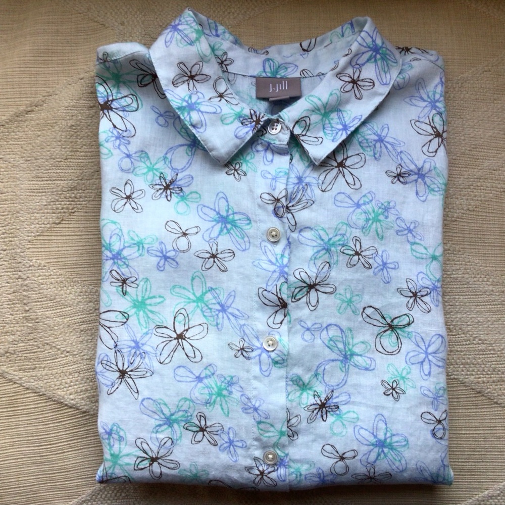 J. Jill Brown & Blue Linen Button Down Shirt